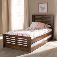 Baxton Studio HT1704-Walnut Brown-Twin-TRDL Sedona Modern Classic Mission Style Brown-Finished Wood Twin Platform Bed with Trundle